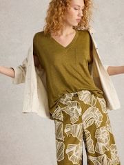 White Stuff Green Iris Linen T-Shirt - Image 1 of 6