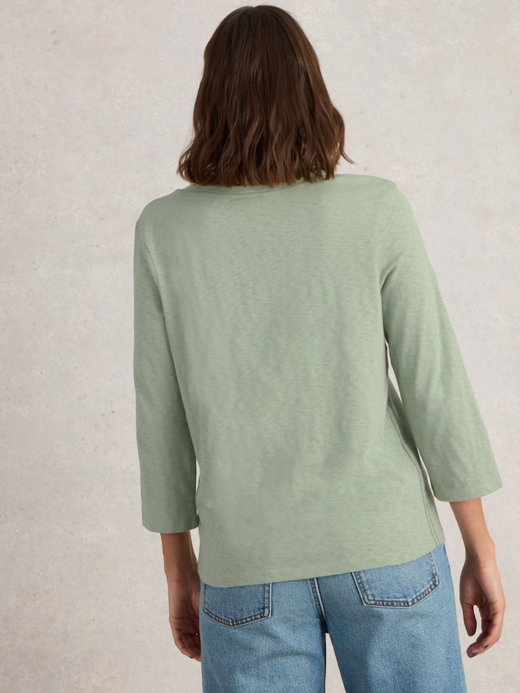 White Stuff Green 100% Cotton Nadia 3/4 Sleeve T-Shirt - Image 2 of 6