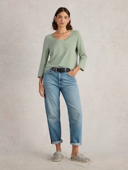 White Stuff Green 100% Cotton Nadia 3/4 Sleeve T-Shirt - Image 3 of 6