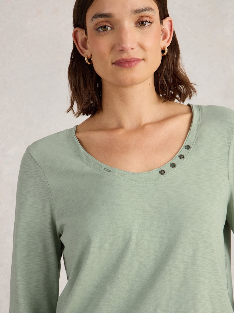 White Stuff Green 100% Cotton Nadia 3/4 Sleeve T-Shirt - Image 4 of 6