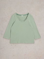 White Stuff Green 100% Cotton Nadia 3/4 Sleeve T-Shirt - Image 5 of 6