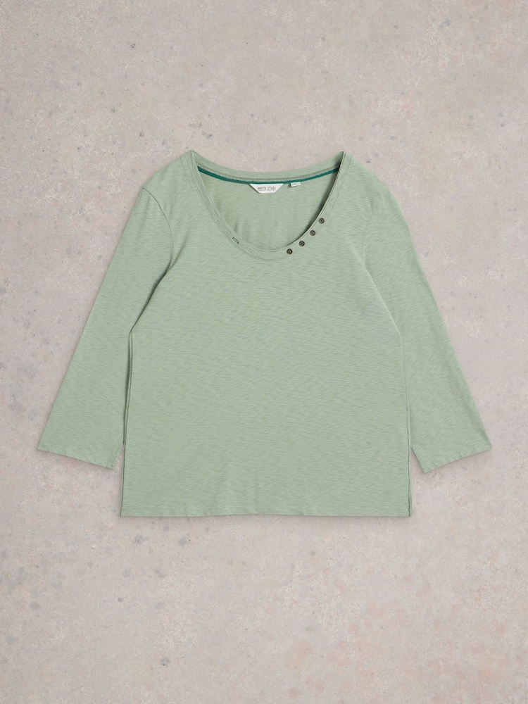 White Stuff Green 100% Cotton Nadia 3/4 Sleeve T-Shirt - Image 5 of 6