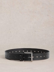 White Stuff Black Multi Punch Leather Belt - Image 1 of 3