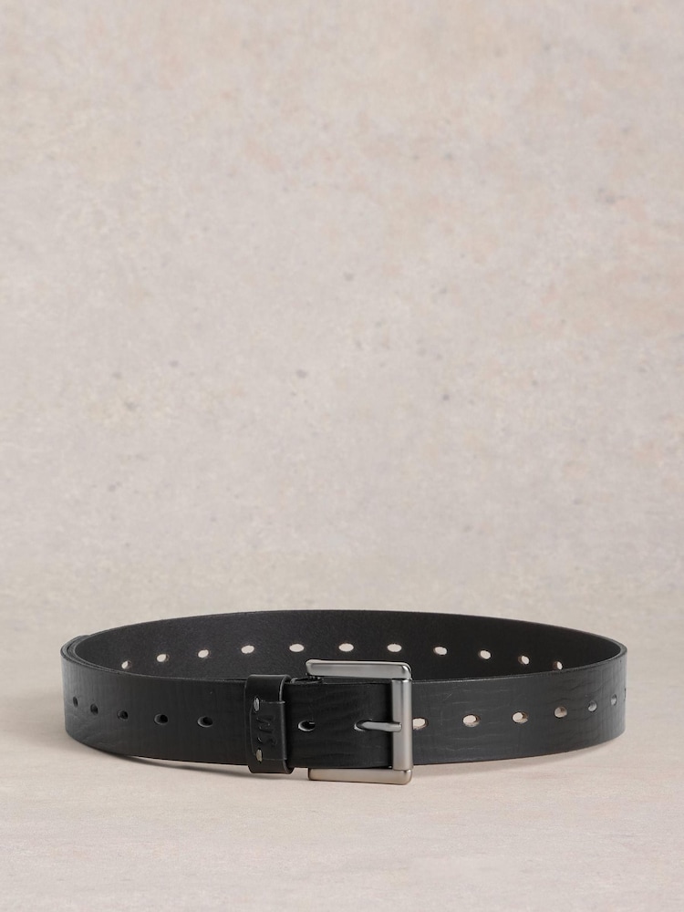 White Stuff Black Multi Punch Leather Belt - Image 1 of 3
