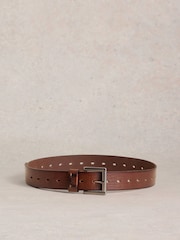 White Stuff Brown Multi Punch Leather Belt - Image 1 of 3