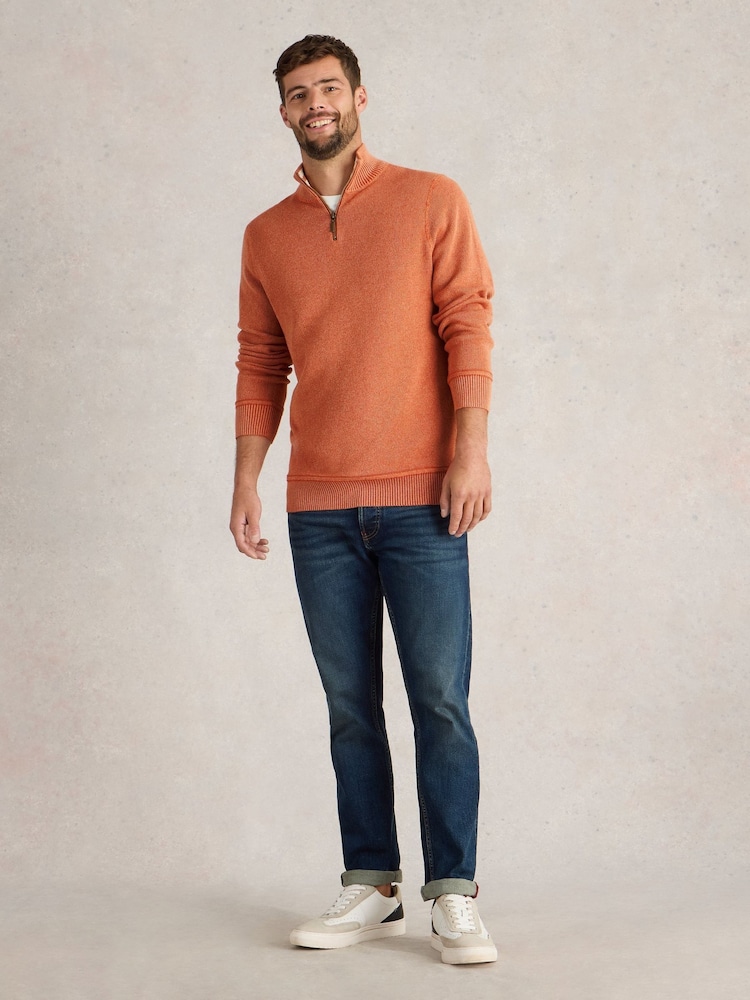 White Stuff Orange 100% Cotton Attadale Funnel Neck Jumper - Image 3 of 6