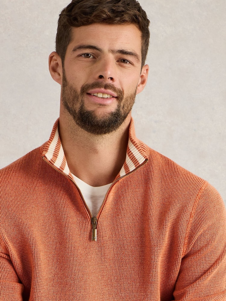 White Stuff Orange 100% Cotton Attadale Funnel Neck Jumper - Image 4 of 6