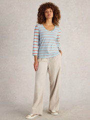 White Stuff Blue 100% Cotton Nadia 3/4 Sleeve T-Shirt - Image 1 of 6