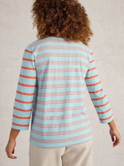 White Stuff Blue 100% Cotton Nadia 3/4 Sleeve T-Shirt - Image 3 of 6