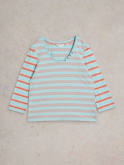 White Stuff Blue 100% Cotton Nadia 3/4 Sleeve T-Shirt - Image 5 of 6