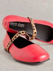 White Stuff Pink Minnie Strap Leather Ballerina Shoes - Image 4 of 4