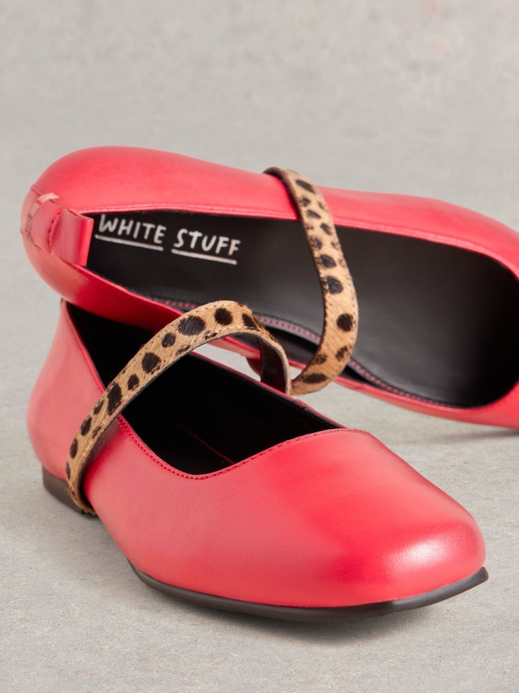White Stuff Pink Minnie Strap Leather Ballerina Shoes - Image 4 of 4