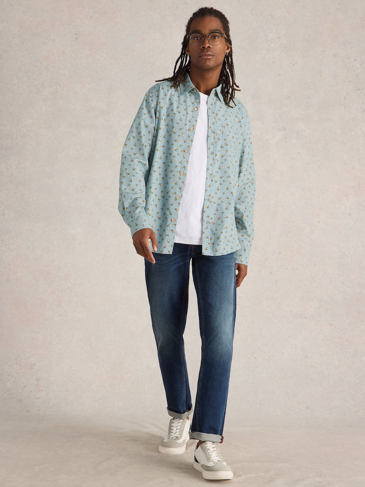 White Stuff Blue 100% Organic Cotton Origami Printed Shirt - Image 3 of 6