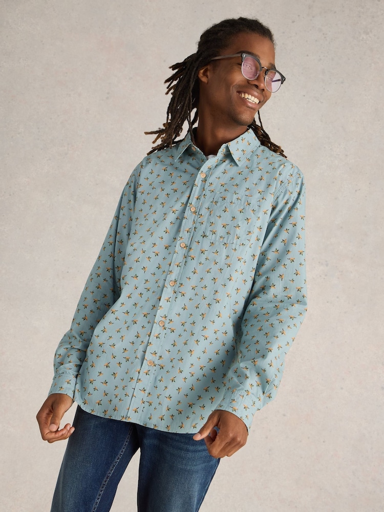 White Stuff Blue 100% Organic Cotton Origami Printed Shirt - Image 4 of 6
