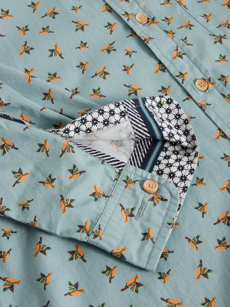 White Stuff Blue 100% Organic Cotton Origami Printed Shirt - Image 6 of 6