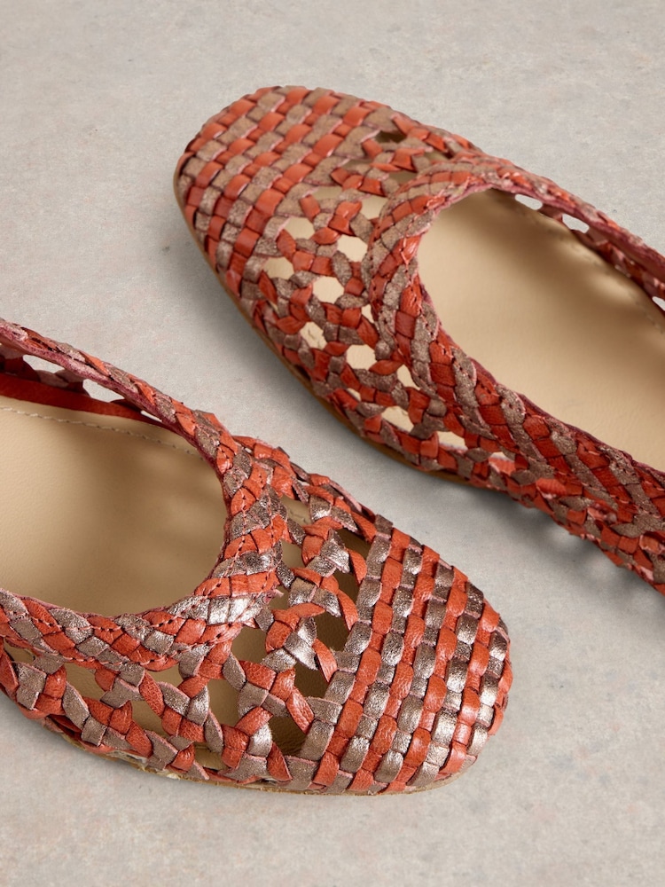 White Stuff Pink Winnie Woven Ballerinas - Image 2 of 4
