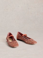 White Stuff Pink Winnie Woven Ballerinas - Image 3 of 4
