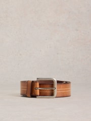 White Stuff Brown Double Stitch Leather Belt - Image 2 of 3