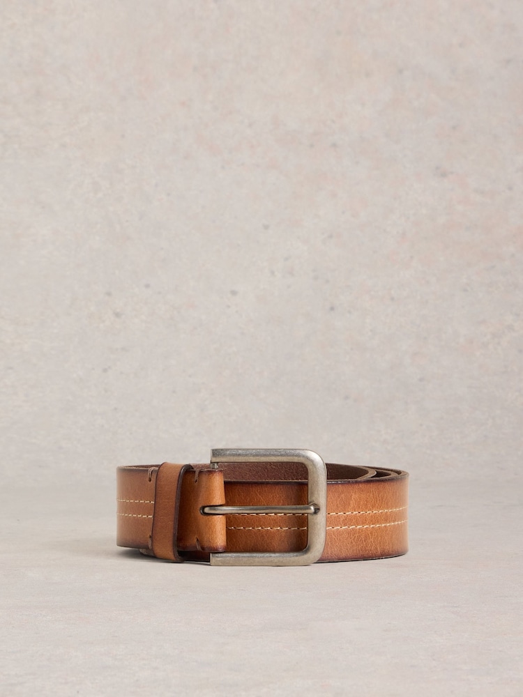White Stuff Brown Double Stitch Leather Belt - Image 2 of 3