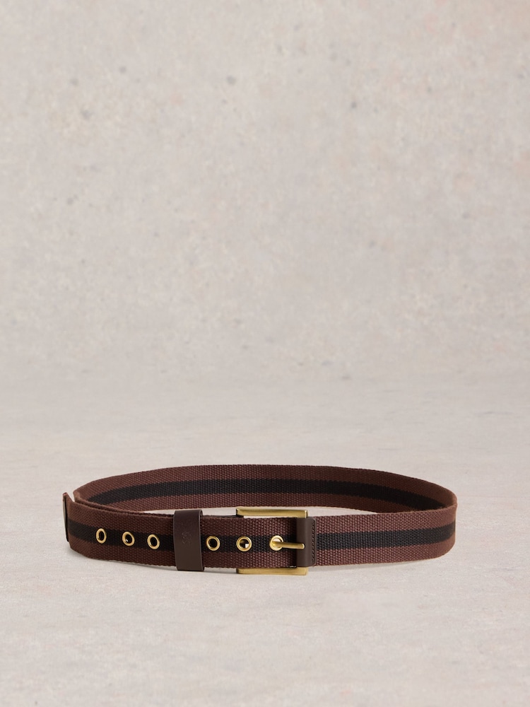 White Stuff Brown Striped Webbing Belt - Image 2 of 3