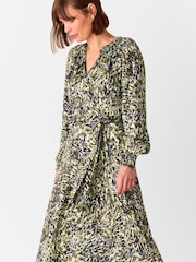 Whistles Green Petite Marlow Leopard Swirl Dress - Image 1 of 4