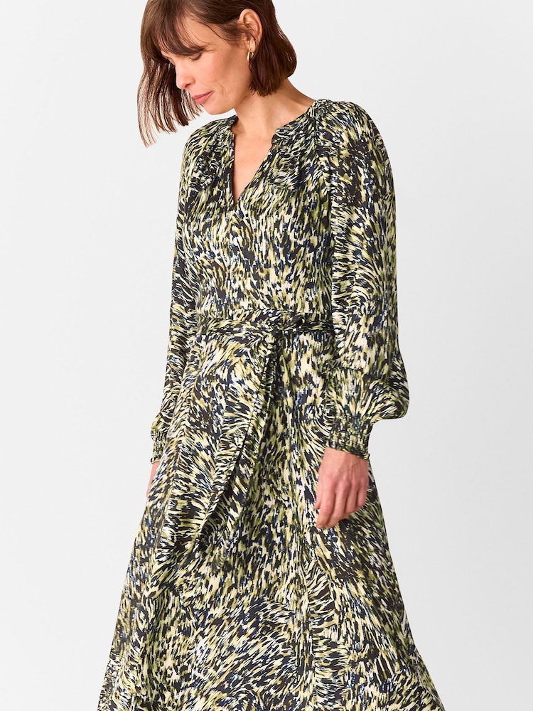 Whistles Green Petite Marlow Leopard Swirl Dress - Image 1 of 4