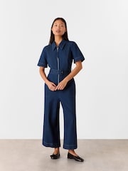 Mono vaquero de algodón 100 % con diseño de rayas finas y cinturón Petite de Whistles - Imagen 1 de 5