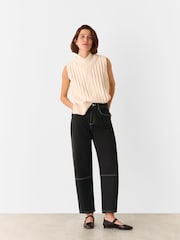 Whistles Black Contrast Stitch Detail Barrel Jeans - Image 1 of 5