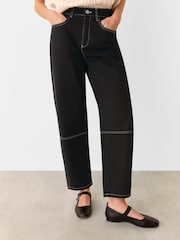 Whistles Black Contrast Stitch Detail Barrel Jeans - Image 3 of 5