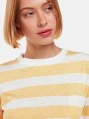 Whistles Yellow Stripe Crew Neck Pocket 100% Cotton Top - Image 2 of 5