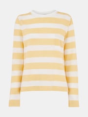 Whistles Yellow Stripe Crew Neck Pocket 100% Cotton Top - Image 5 of 5
