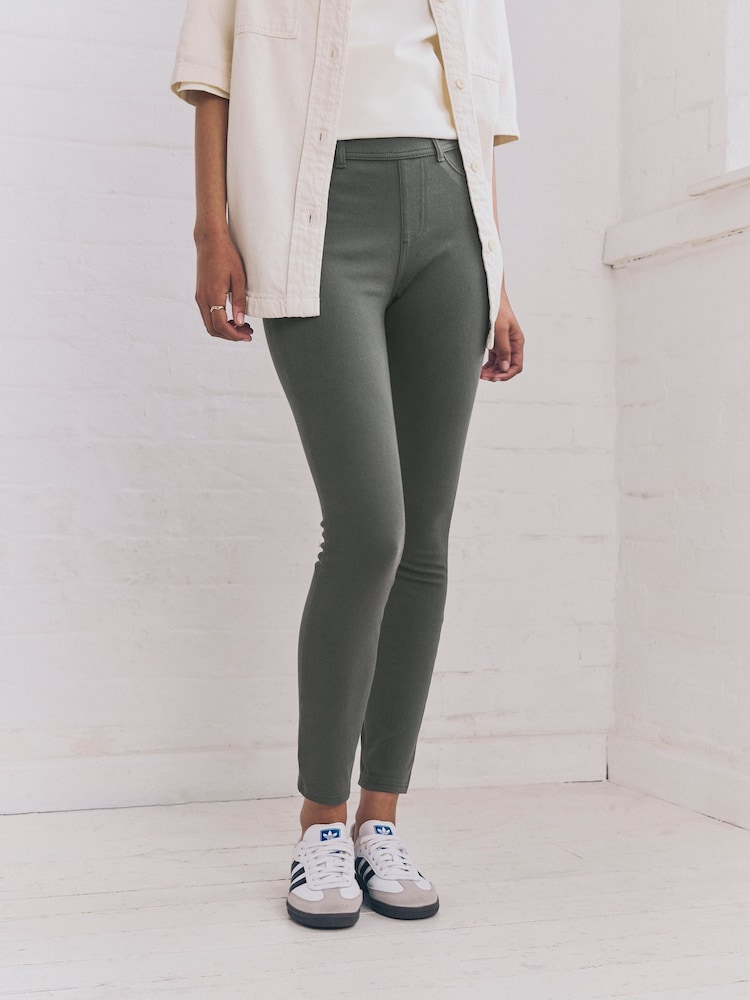 Grey Jersey Denim Leggings - Image 1 of 8 Grey Jersey Denim Leggings - Image 1 of 8
