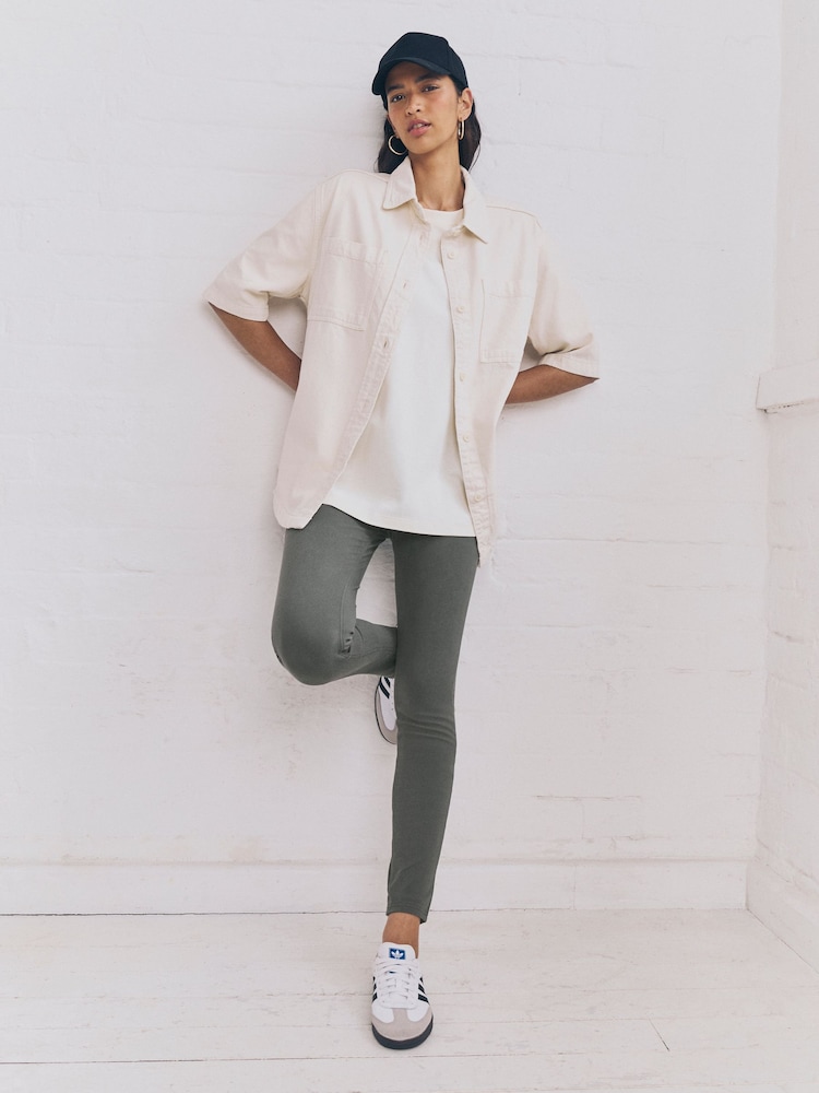 Buy Grey Full Length Jersey Denim Leggings from the Next UK online