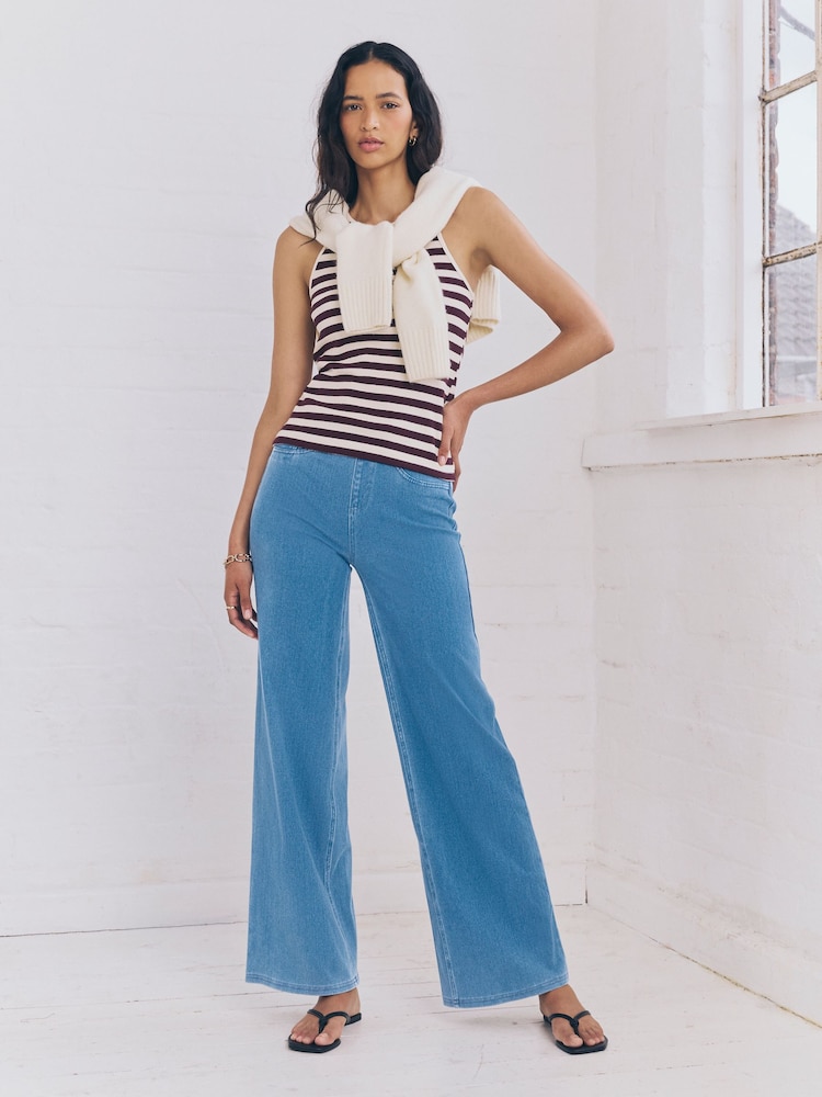 Bleach Wide Leg Denim Jersey Leggings - Image 1 of 8 Bleach Wide Leg Denim Jersey Leggings - Image 1 of 8