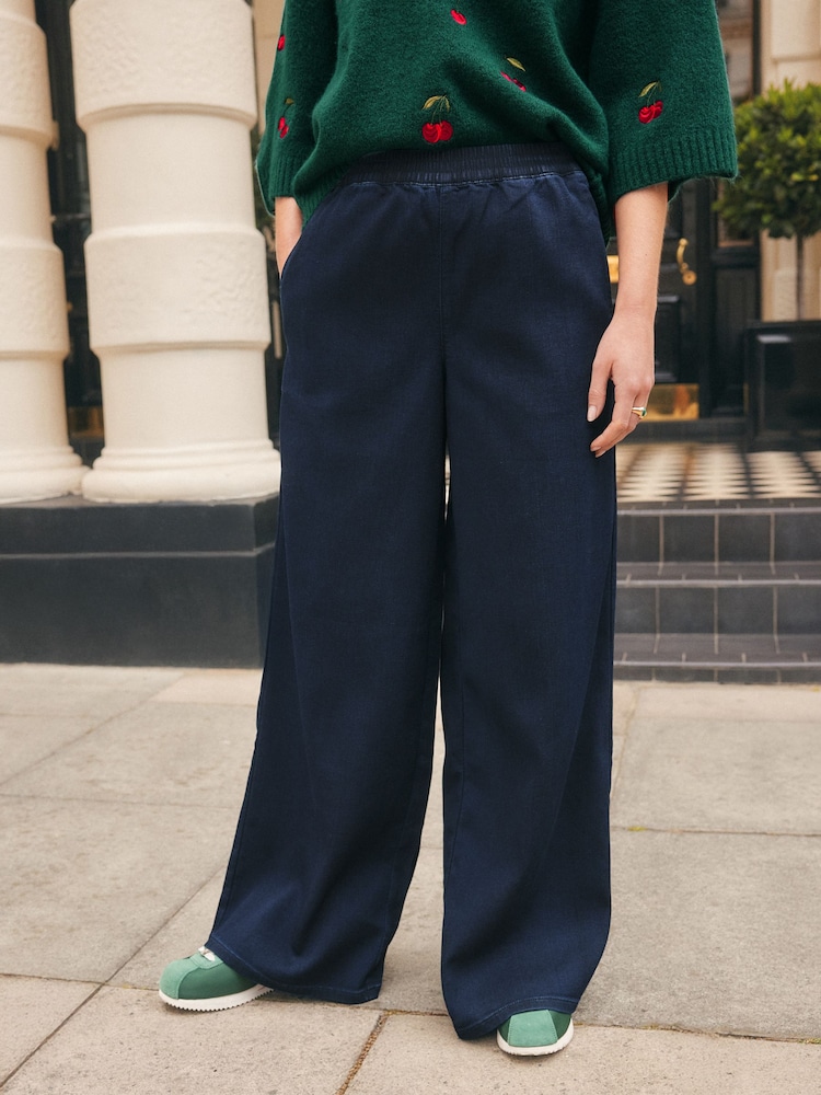 Dark Blue Denim Jersey Joggers - Image 2 of 7