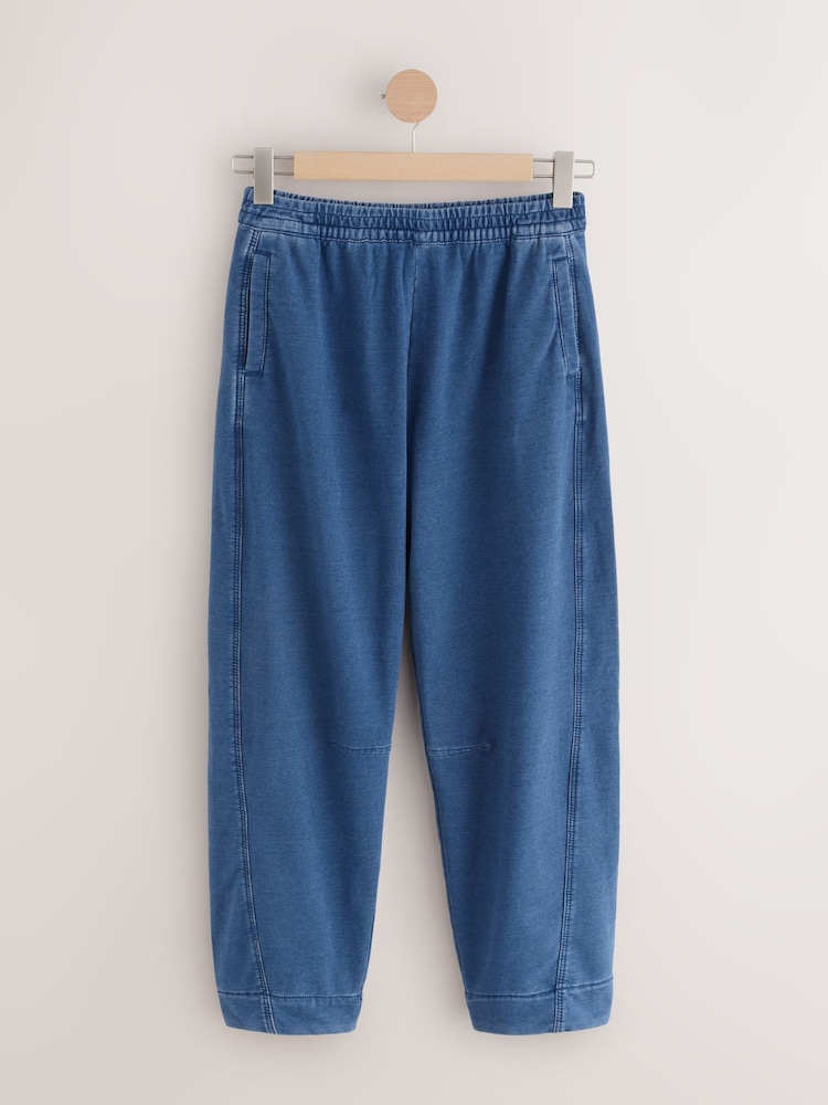 Mid Blue Barrel Leg Denim Jersey Trousers - Image 1 of 3 Mid Blue Barrel Leg Denim Jersey Trousers - Image 1 of 3