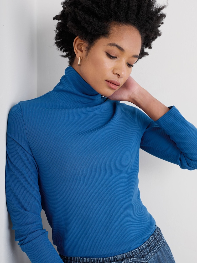 Seasalt Cornwall Blue Hazel Rib Top in Jersey - Image 1 of 5