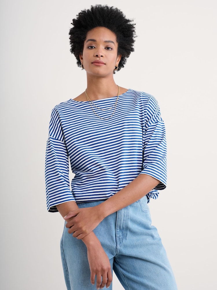 Seasalt Cornwall Blue Tremayne Quay Jersey 100% Cotton Top - Image 1 of 5