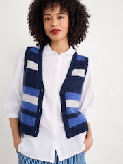 Seasalt Cornwall Blue Painter Striped Button Down Vest - Image 1 of 6