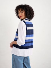 Seasalt Cornwall Blue Painter Striped Button Down Vest - Image 2 of 6
