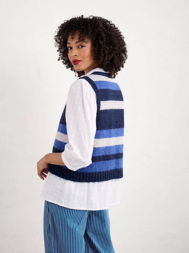 Seasalt Cornwall Blue Painter Striped Button Down Vest - Image 2 of 6 Seasalt Cornwall Blue Painter Striped Button Down Vest - Image 2 of 6