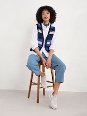 Seasalt Cornwall Blue Painter Striped Button Down Vest - Image 3 of 6