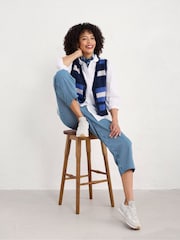 Seasalt Cornwall Blue Painter Striped Button Down Vest - Image 4 of 6