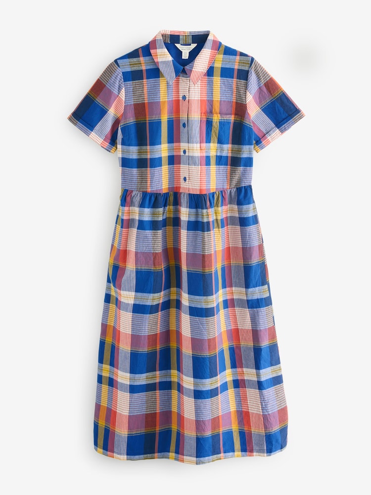 Seasalt Cornwall Blue 100% Organic Cotton Fleet Checked Midi Dress - Image 1 of 1
