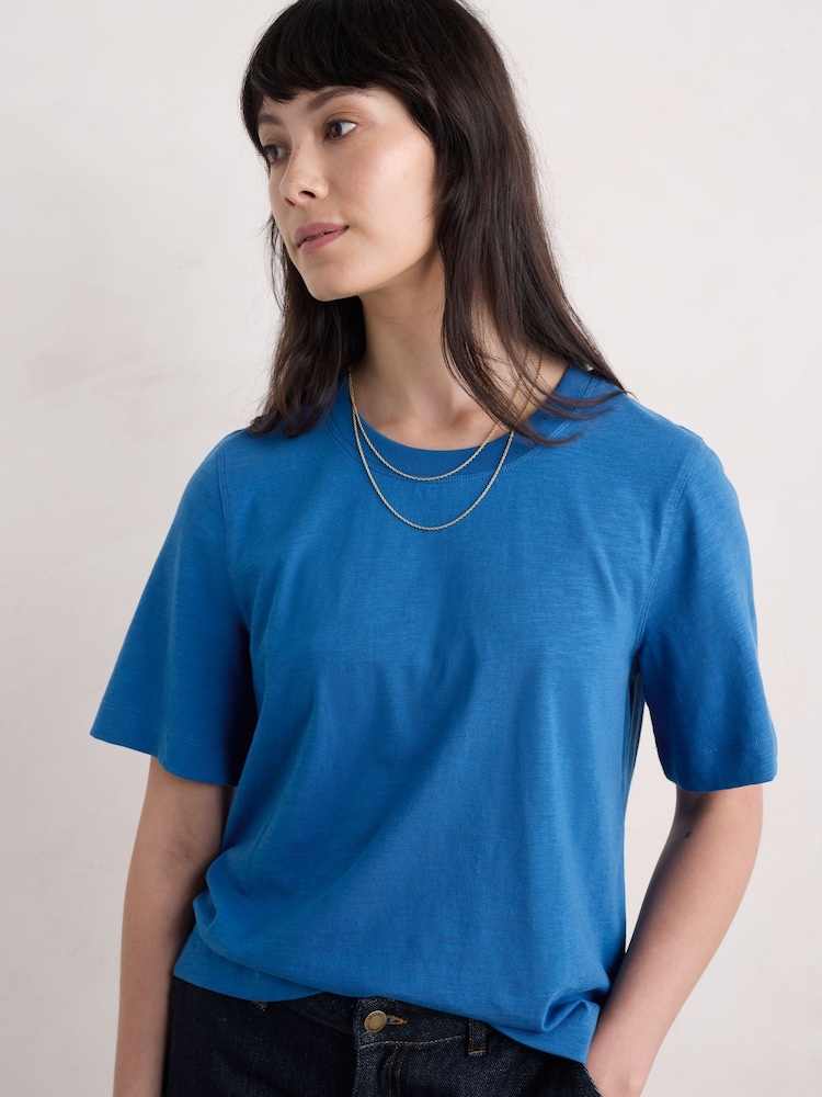 Seasalt Cornwall Blue Copseland Striped 100% Cotton T-Shirt - Image 1 of 5 Seasalt Cornwall Blue Copseland Striped 100% Cotton T-Shirt - Image 1 of 5