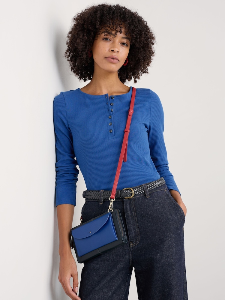 Seasalt Cornwall Blue Early Orchid Long Sleeve Henley Top - Image 1 of 5