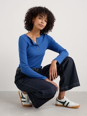 Seasalt Cornwall Blue Early Orchid Long Sleeve Henley Top - Image 3 of 5