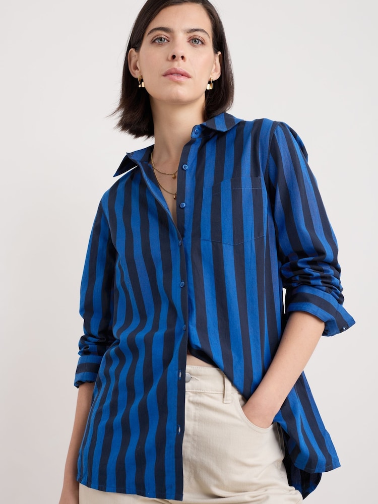 Seasalt Cornwall Blue Sea Path 100% Cotton Longline Shirt - Image 1 of 4 Seasalt Cornwall Blue Sea Path 100% Cotton Longline Shirt - Image 1 of 4