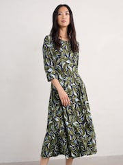 Seasalt Cornwall Green Wild Bouquet 3/4 Sleeve Midi Dress - Image 1 of 5