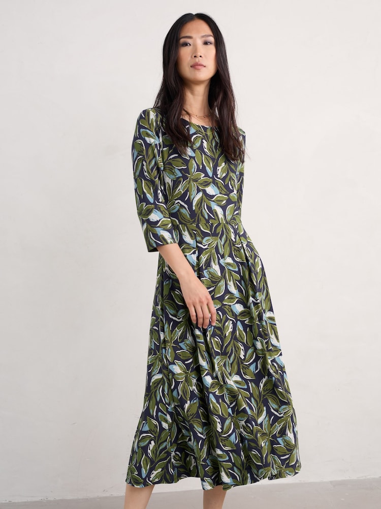 Seasalt Cornwall Green Wild Bouquet 3/4 Sleeve Midi Dress - Image 1 of 5